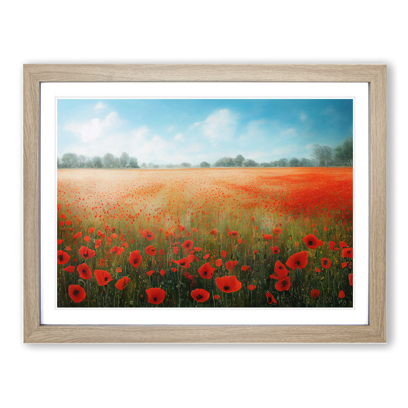 Mystical Poppies Flowers - Single Picture Frame Print, 46cm H x 64cm W, Oak