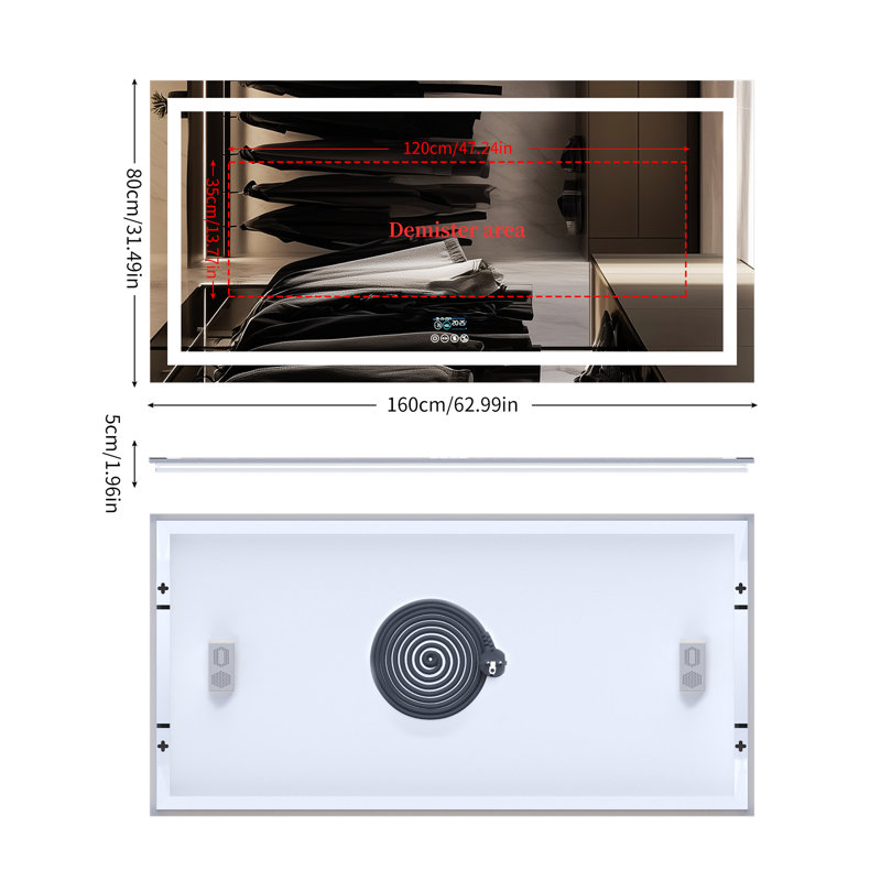 Miroir de salle de bain Led, 31,5 po x 63 po