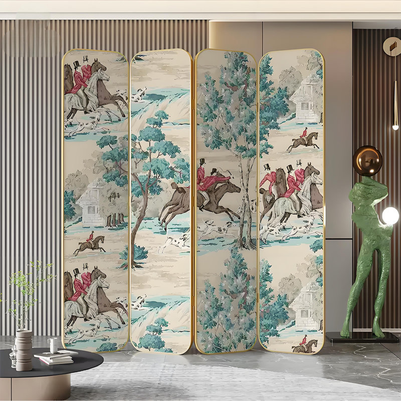 British Hunting Style Screen, 78.74" H x 70.87" W x 1.57" D
