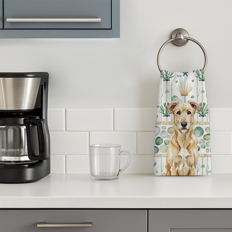 Wheaten Irish Wolfhound Coastal Sea Glass Kitchen Towel, Wheaten Irish Wolfhound