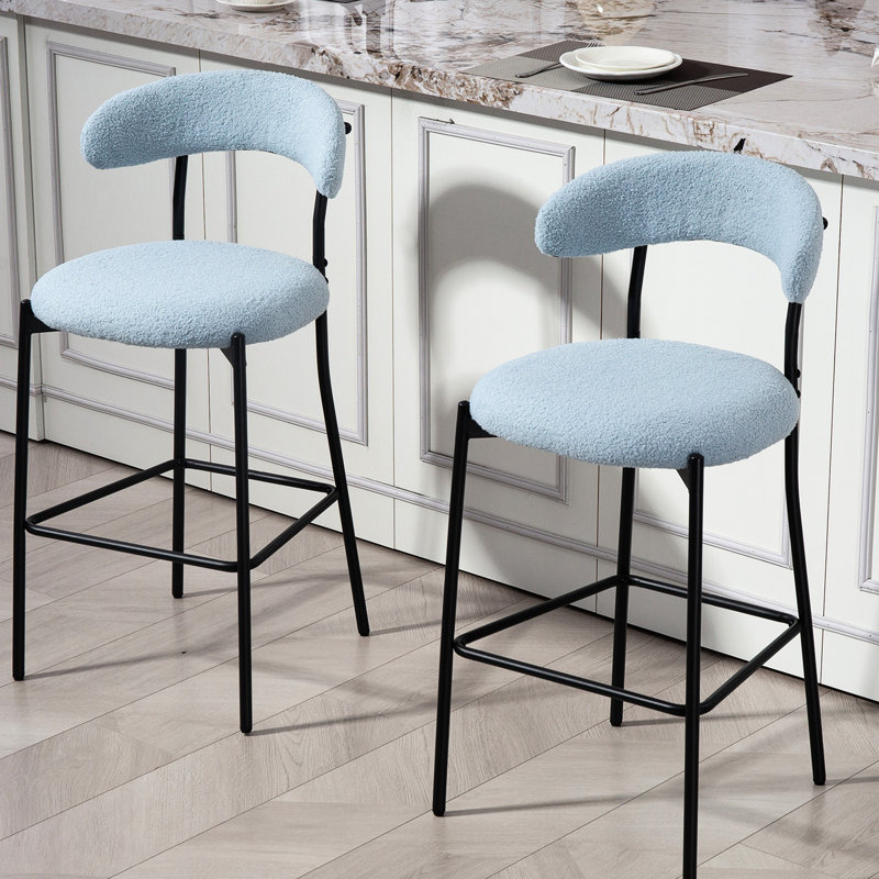 26 tabourets de bar bleus de 26 po avec rembourrage en mousse haute densité, cadre tendance et en métal, idéal pour un îlot de cuisine, un bureau ou un repose-pieds de coiffeuse, une chambre à coucher, un café