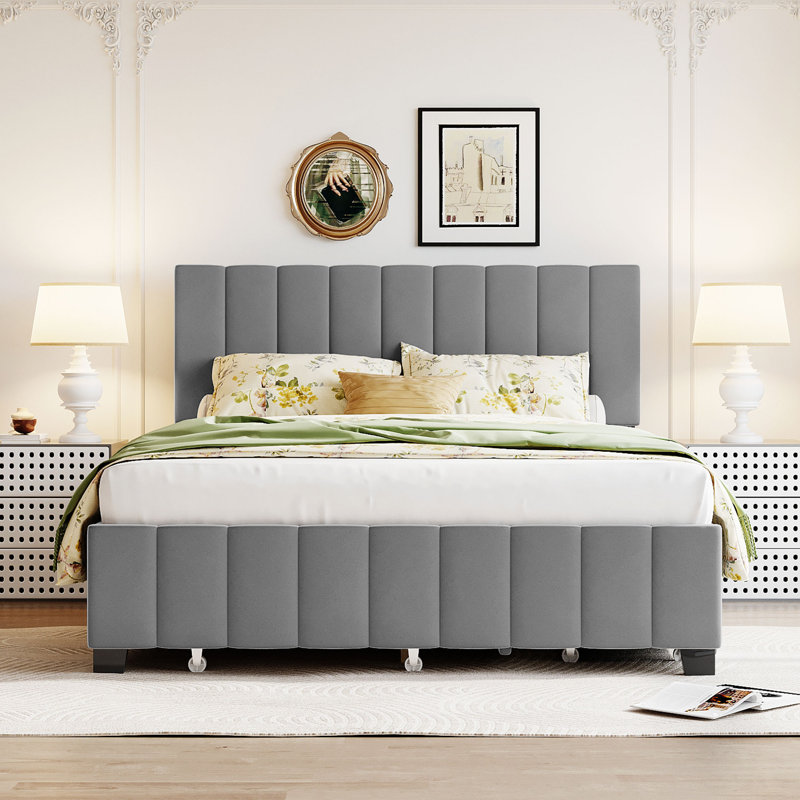 Faredo Upholstered Panel Storage Bed, Gray