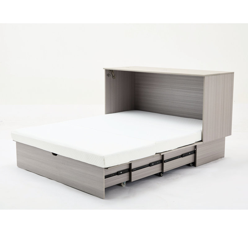 Armoire-lit convertible, gris, avec espace de rangement, matelas et rangement pratique gris, bouchon en mousse souple, Gris
