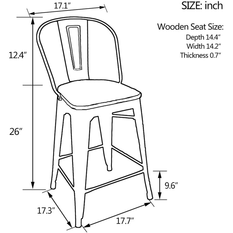 Tabouret de bar et de comptoir Rosenberry, Tabouret de comptoir (siège d'une hauteur de 26 p, Noir, noir, noir, noir