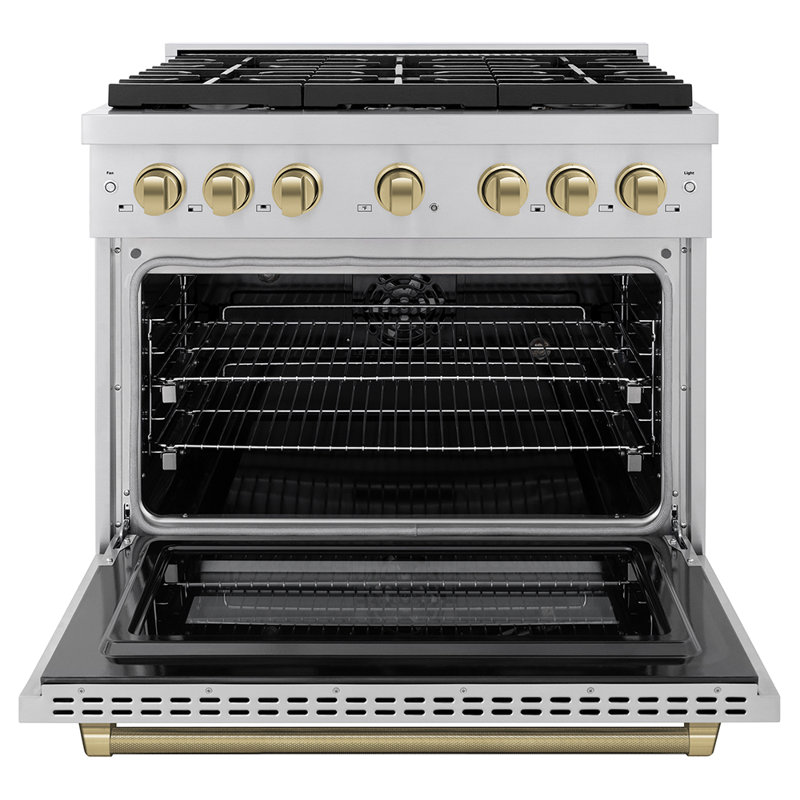 ZLINE Autograph 36" Paramount Dual Fuel Range w/ 6 Burners & Champagne Bronze Accents (SDRZ-36-CB), 5.2 cu ft, 6 burners