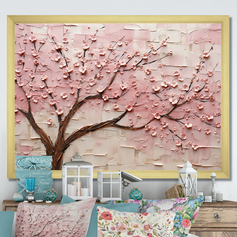 «Cherry Blossom Whisper», reproduction d'art sur toile, Cadre doré à coins fermés, H 16 po x l 32 po x P 1 po