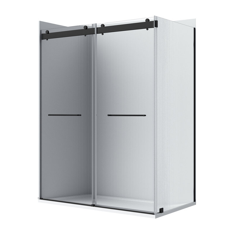 Ensemble de porte de douche rectangulaire sans cadre avec finition en verre cannelé l 48 po x P 36 po x H 76 po Molly, Gauche