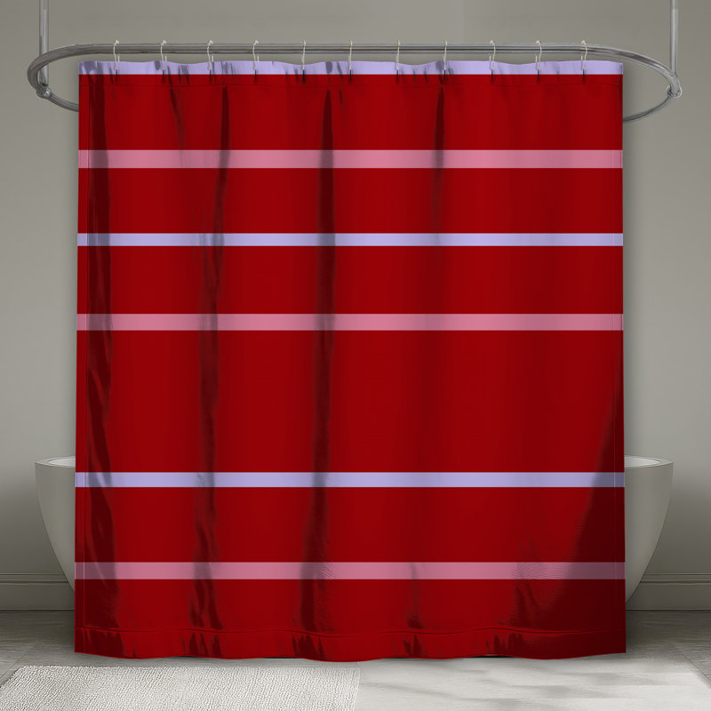 Rideau de douche rouge à rayures lavande très long, L 70 po x H 72 po