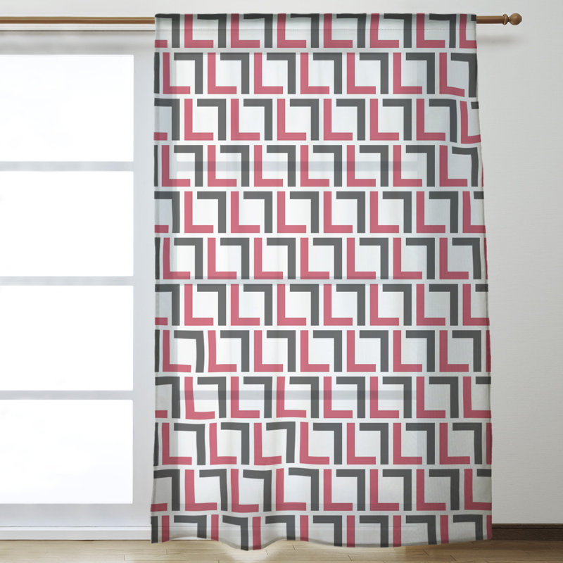 Panneau de rideau simple diaphane avec passe-tringle, Blanc / rouge / noir