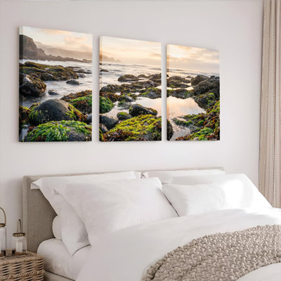 Coastal Sunset Art, reproduction d'art sur toile tendue sur toile, ensemble de 3, pour salon, chambre à coucher, décoration intérieure