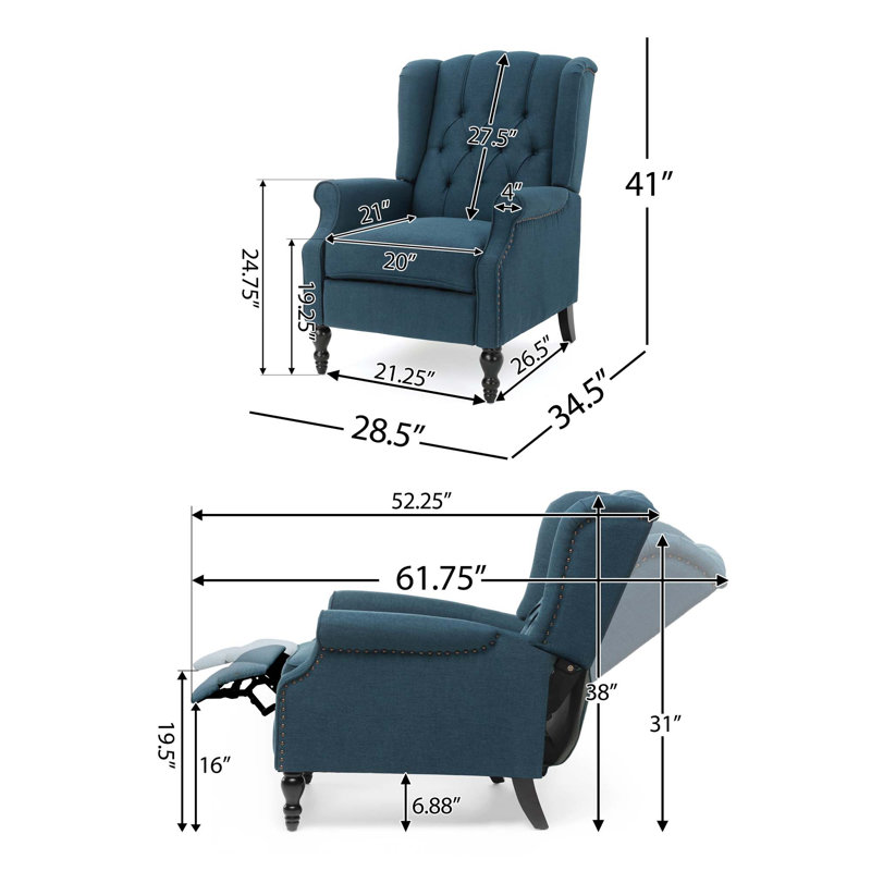 Fauteuil inclinable capitonné en tissu, Polyester bleu foncé