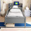 Lit plateforme simple en bois avec éclairage à DEL intégré, tête de lit multifonctionnelle, garde-corps et 2 tiroirs-1559704201