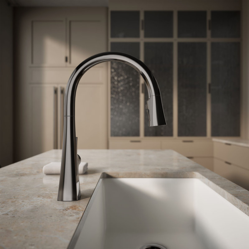 Graze Touchless Pull-Down Kitchen Sink Faucet with Voice Activation and Three-Function Sprayhead, Vibrant Titanium
