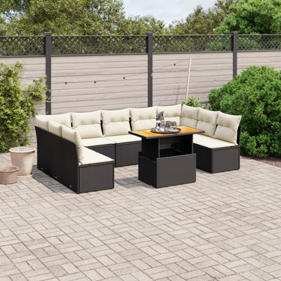Ensemble de canapé de jardin en rotin PE noir et blanc 10 pièces