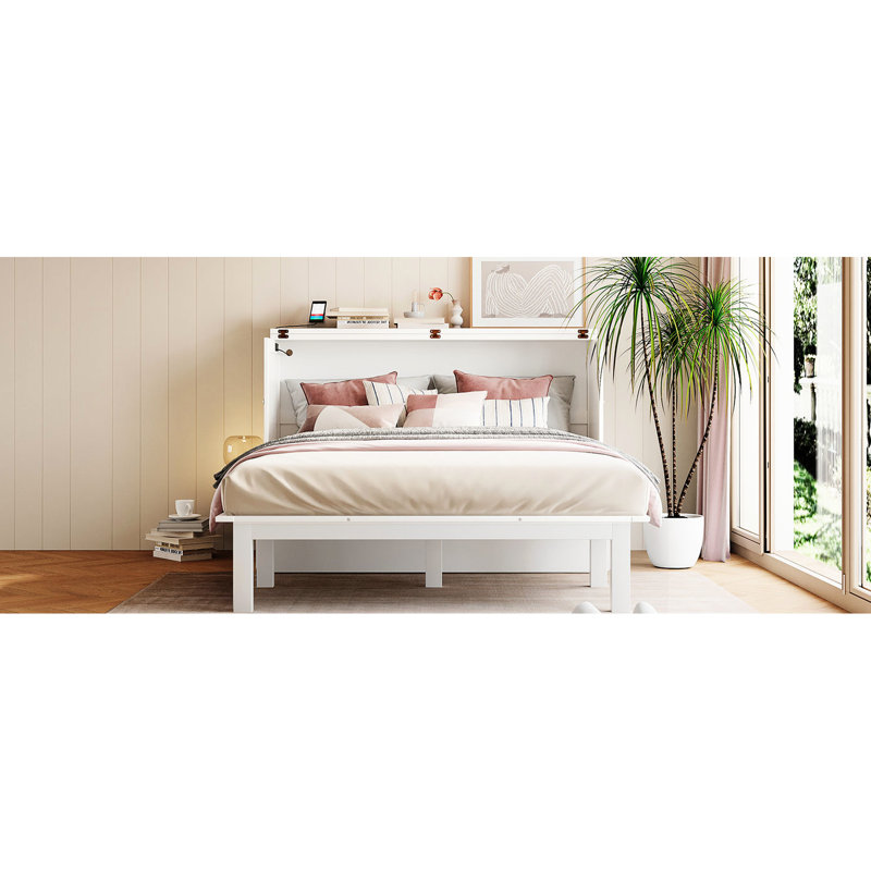 Grand lit avec tablettes amovibles et élément - rangement de ton blanc pour une utilisation à long terme, Grand lit, Blanc