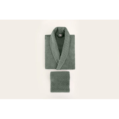 Ensemble de peignoir luxueux (4 pièces), 100% coton, robes de taille standard et serviettes 20 po x 36 po | Doux 12,3 oz./sq. m Tissu | Lavable à la machine, séchage à basse température, vert et blanc | Parfait pour les jours de détente et de spa