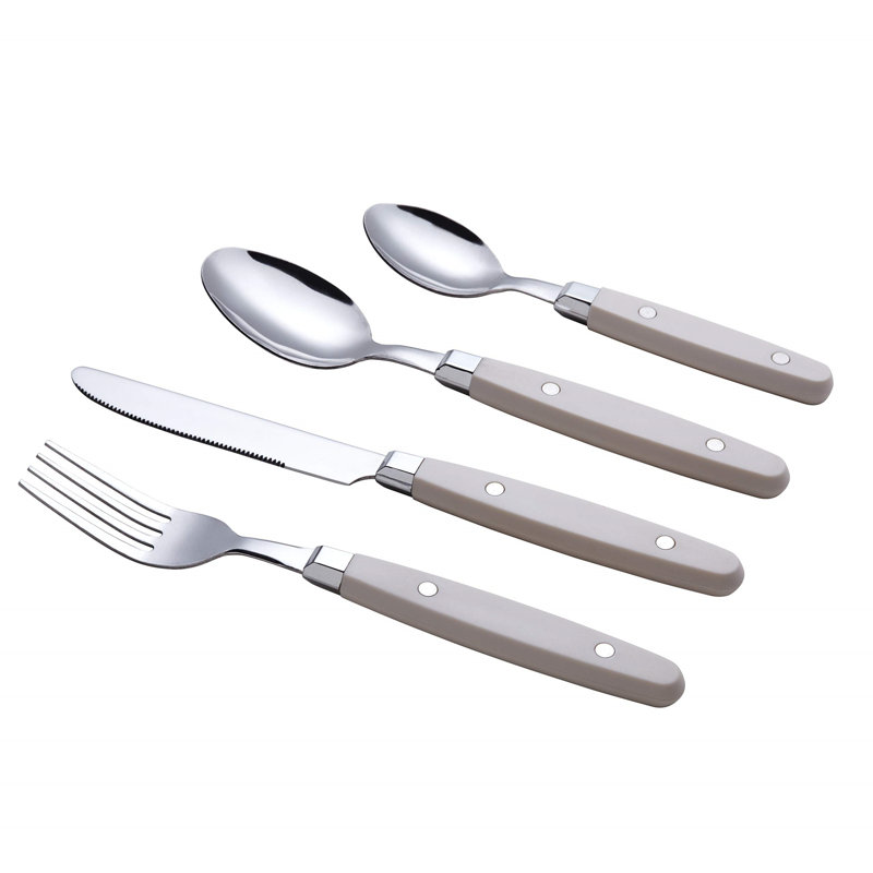 Cutlery Set 24Pcs Stainless Steel - With Rivet Craft Handles / Retro Style Flatware - 6 X Dinner Forks, 6 X Dinnerknives, 6 X Table Spoons, 6 X Tea Spoons -Serves 6