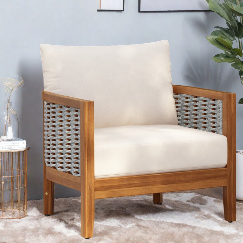 Chaises d'appoint ergonomiques en bois, conception de baignoire moderne avec coussins beiges pour patio