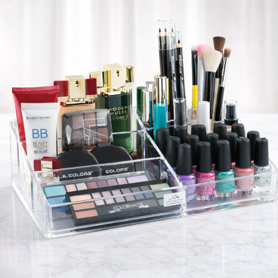 Organisateur de maquillage transparent en acrylique avec 21 fentes, tiroir, présentoir à bijoux - cadeau de Noël et de la fête des Mères