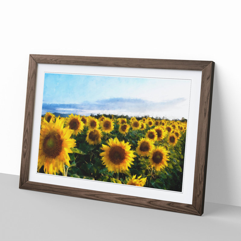 Sunflowers - Picture Frame Painting, Walnut Framed, 48cm H x 65cm W x 2cm D