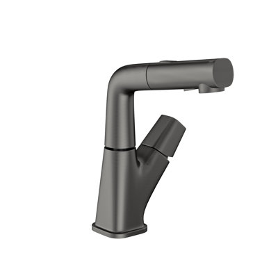 Robinet de salle de bain escamotable avec trois modes d'eau, finition noire bronze, tuyaux d'alimentation de 90 cm, bec rotatif à 360 °, système de contrôle froid / chaud, complet pour une installation rapide, valve en céramique à bon fonctionnement