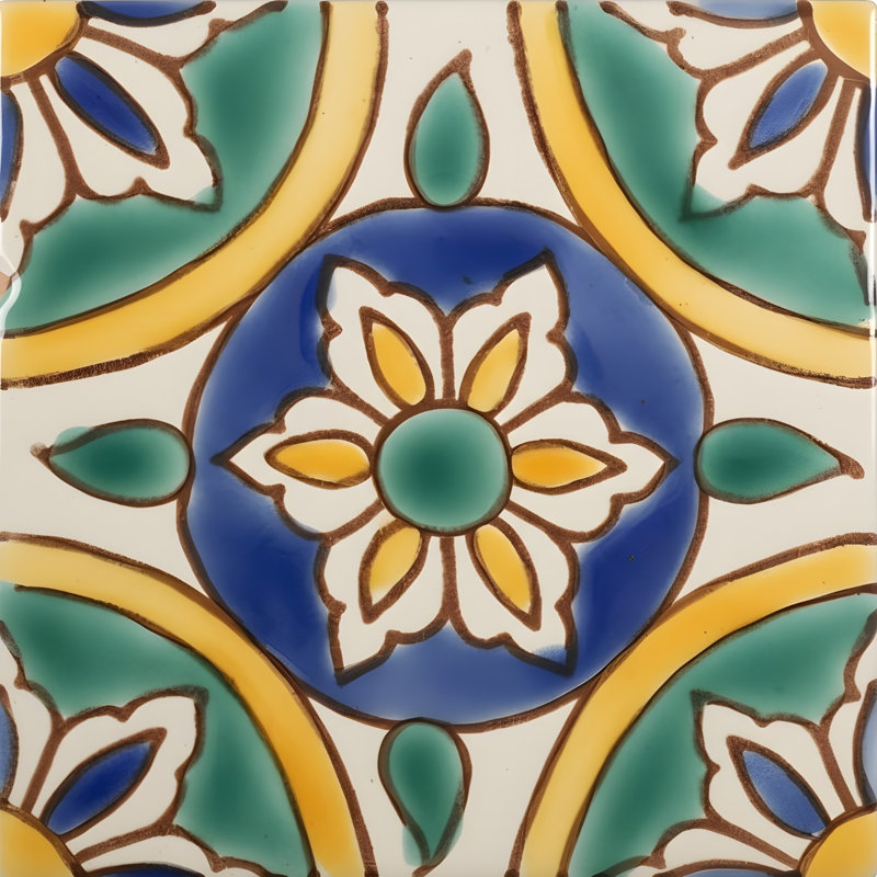 Tuile décorative en céramique 4 po x 4 po granada vert/jaune Mediterranean