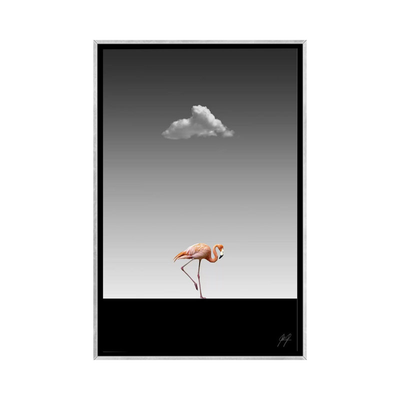 Impression d’art graphique Flamingo Catwalk II par Kathrin Federer, H 40 po x l 26 po x P 1,5 po, Toile avec cadre argenté