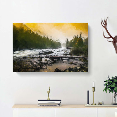 Mountain Stream View In Abstract - Wrapped Canvas