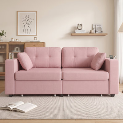 Canapé en chenille 2 places de 67,72 po de largeur avec ports USB, porte-gobelets, rangement latéral et rangement sous le siège pour appartement de salon