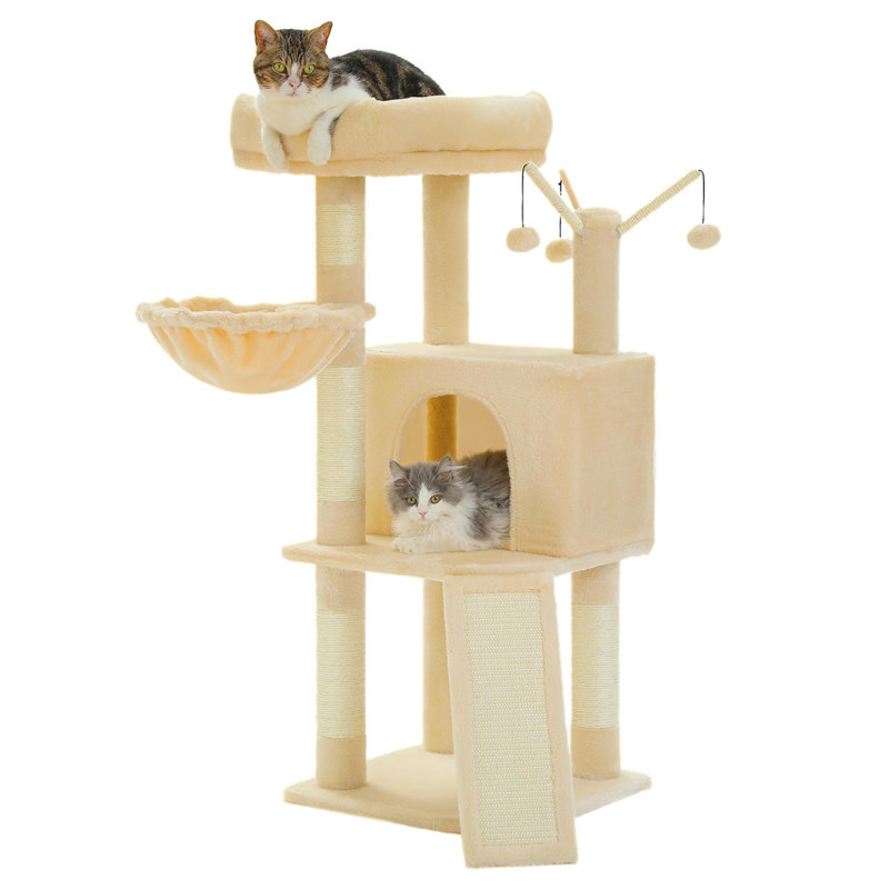 Tour pour chat à plusieurs niveaux avec appartement spacieux, hamac confortable, aire de repos rembourrée et griffoir, Beige