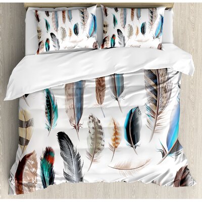 Feather House Western Feather Setting Pigmented Bird Body Parts Growth Nature Art Design Duvet Cover Set -  East Urban Home, 8D5FE1E4B0174E6E831B1043DD990EF1