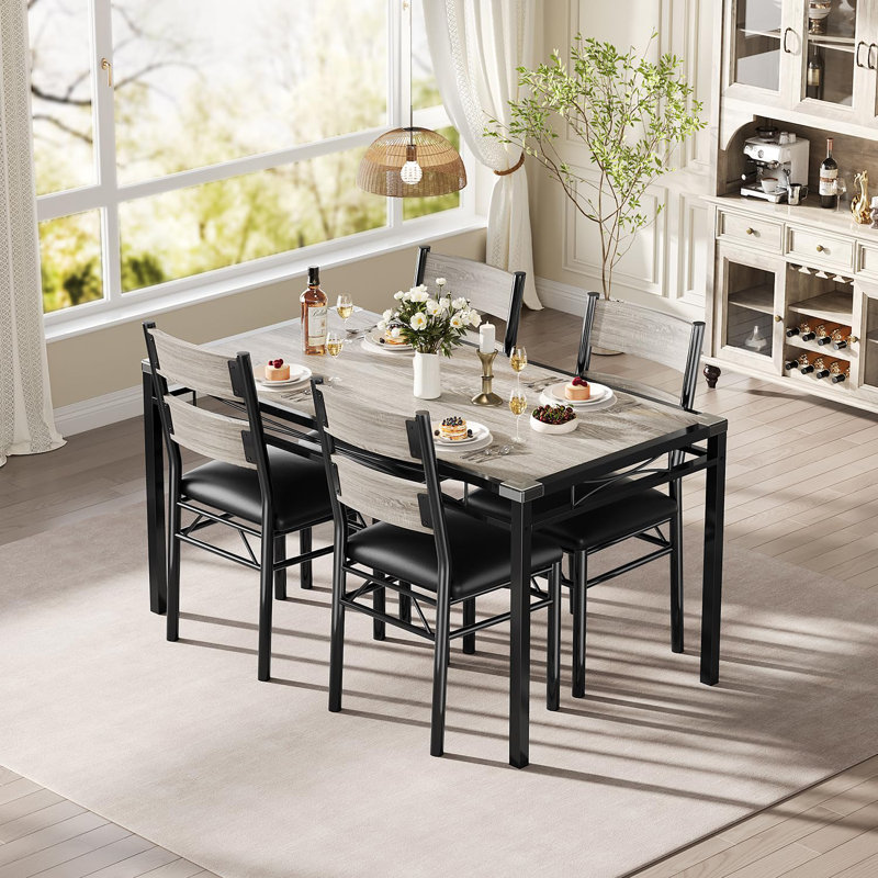 Ensemble table et chaises de cuisine en bois pour 4 personnes, table à manger avec 4 chaises rembourrées pour petite cuisine ou salle à manger, gris
