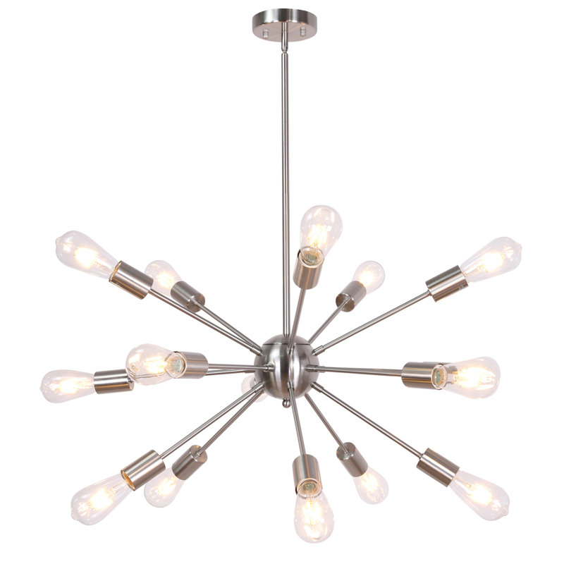 Lustre sphérique spoutnik 15 lumières Janesville, Nickel brossé, H 40 po x l 33,46 po x P 33,46 po
