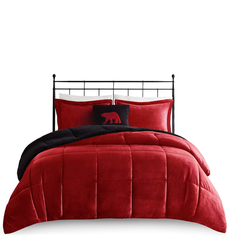 Édredon très grand avec - rouge + noir, coussin l 18 po x L 18 po, fibres brossées 6D à remplir, taies décoratives l 20 po x L 36 po