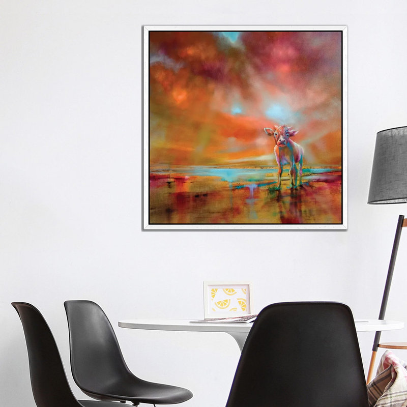 The Coloured Cow by Betsy McDaniel - Painting on Canvas, White Framed, 93.98 cm H x 93.98 cm W