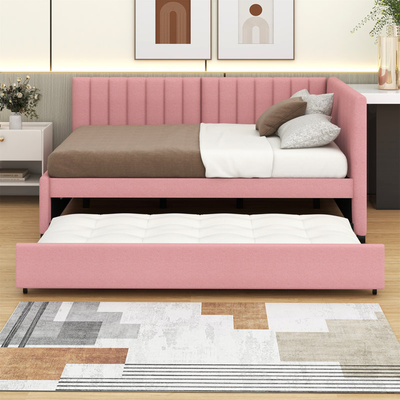 Upholstered Daybed With Trundle, Pink