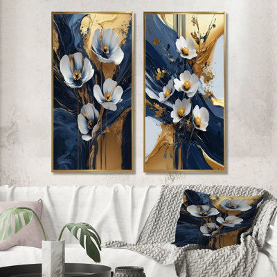 Golden Graceful Buttercups I - Floral Canvas Art 2 Panels Collection