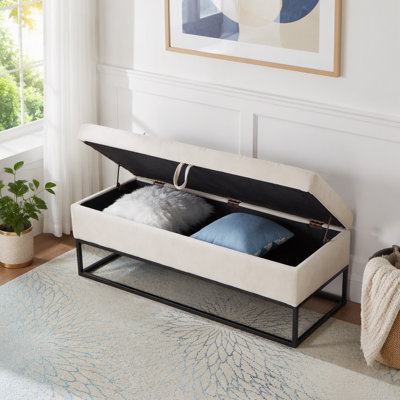 Banc de rangement en velours capitonné avec base en métal
