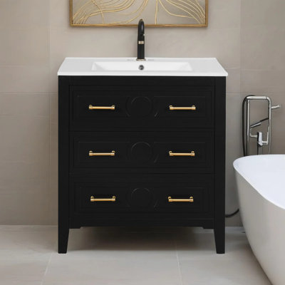 Meuble-lavabo noir élégant avec lavabo en céramique