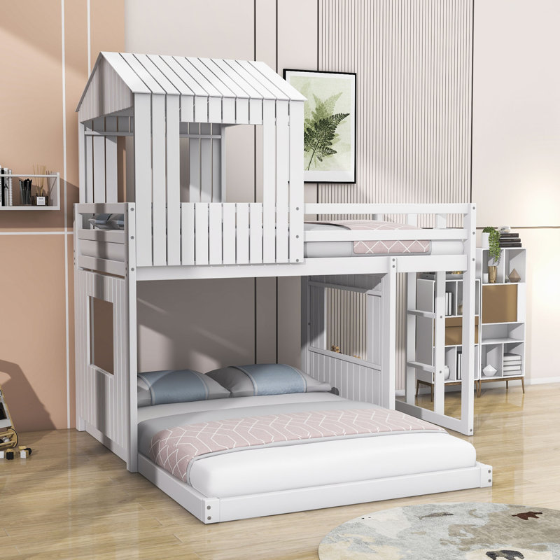 Awudi Kids Twin Over Full Bunk Bed, White