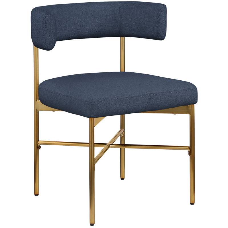 Klaidi Linen Textured Fabric Dining Chair, Navy Linen Textured Fabric, Brushed Gold