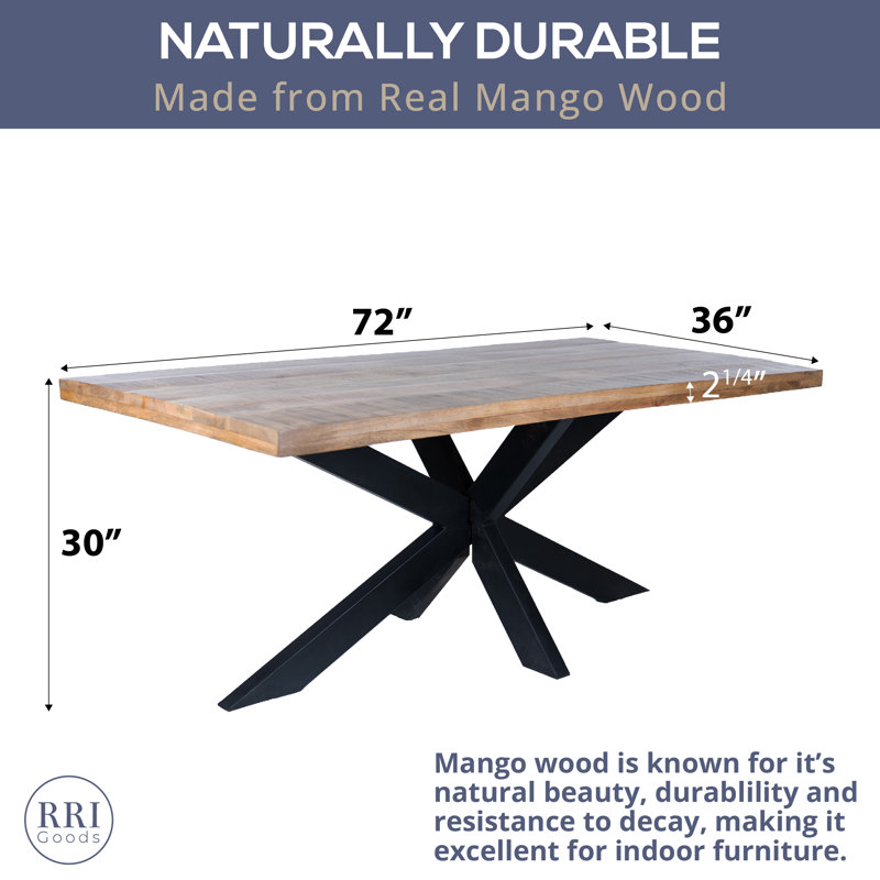 Discover Modern Elegance - Rectangle Dining Table with Mango Wood Top and Sturdy Spider Legs, 36" W x 72" L