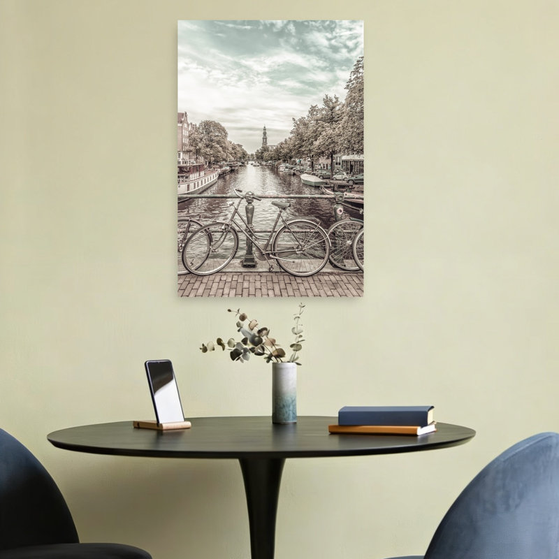 «Amsterdam Canal Bicyclcles», art abstrait rétro, impression d'art mural de la ville, 24" H x 16" W