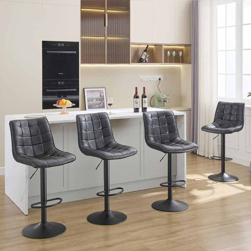 Tabouret de bar pivotant à hauteur réglable avec dossier pour îlot de cuisine, 4, Noir