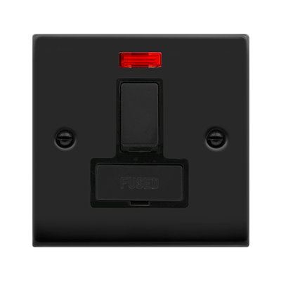 Matt Black 13A Fused Ingot Connection Unit Switched With Neon
