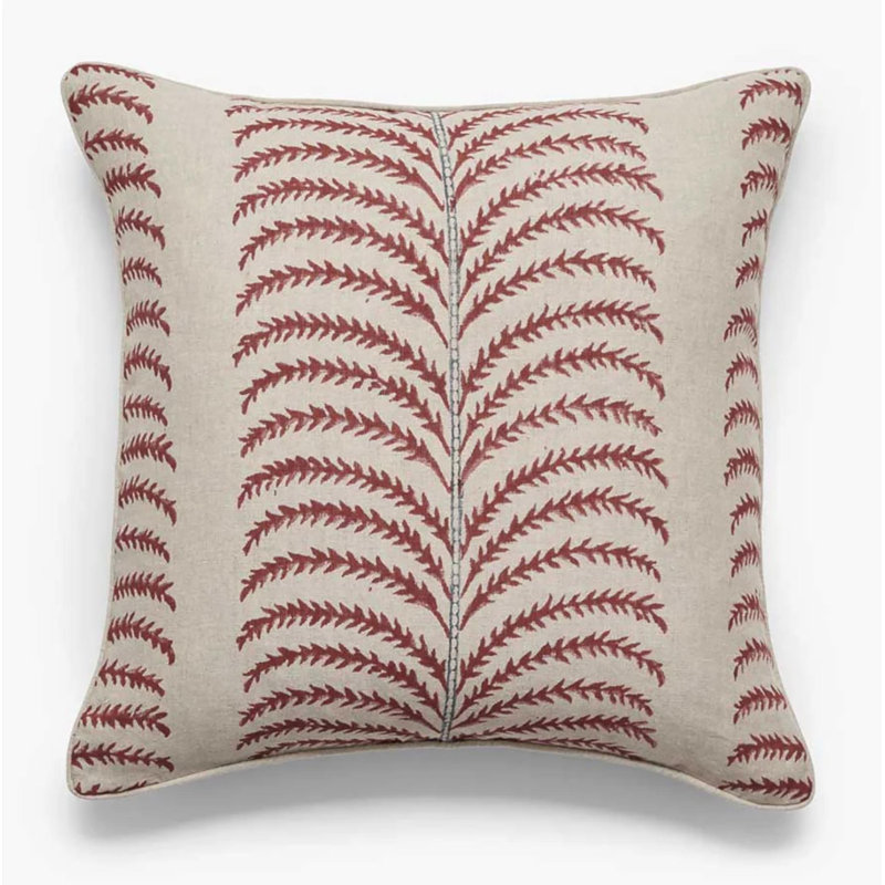 Reversible Oxblood Palm Pillow Cover And Insert