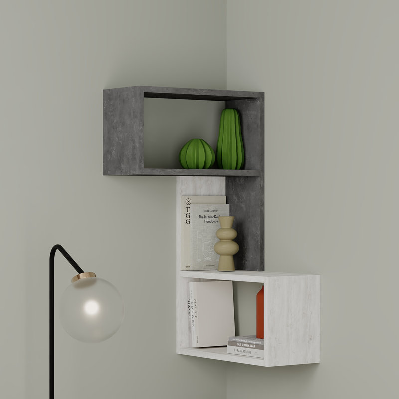 Arev Wall Mounted Corner Shelf, Retro Grey/Ancient White