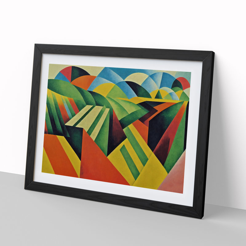Bold Abstract Meadow Landscape - Single Picture Frame Painting, Black Framed, 46cm H x 64cm W x 2cm D