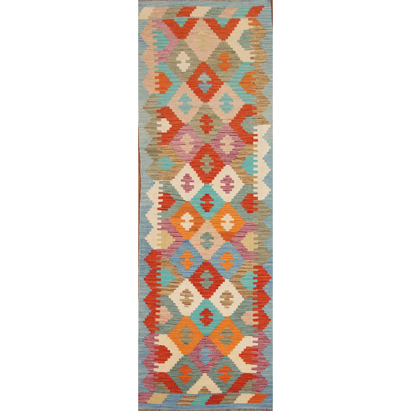 Tapis de couloir oriental géométrique Kilim 3 x 10