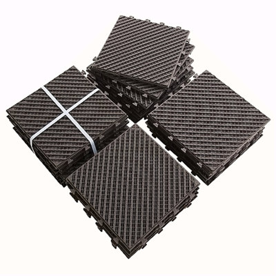 Carreaux de terrasse à emboîtement de patio, tuiles de terrasse carrées composites de 12 po x 12 po, carrelage extérieur rayé en plastique pour cour de porche de balcon toutes saisons (paquet de 36)